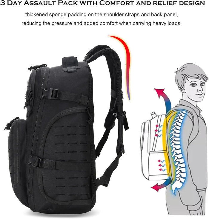 35L Tactical Backpack for Men Heavy Duty Military Backpack 3 Day Assault Pack Molle Backpack Hiking Rucksack (Black1)