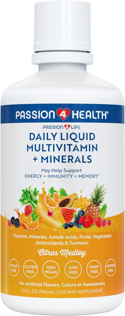 Mega Liquid Multivitamins, Trace Minerals, Amino Acids, Turmeric for Adults, Men, Women, Teens, Kids, Non-GMO, No Soy, No Dairy