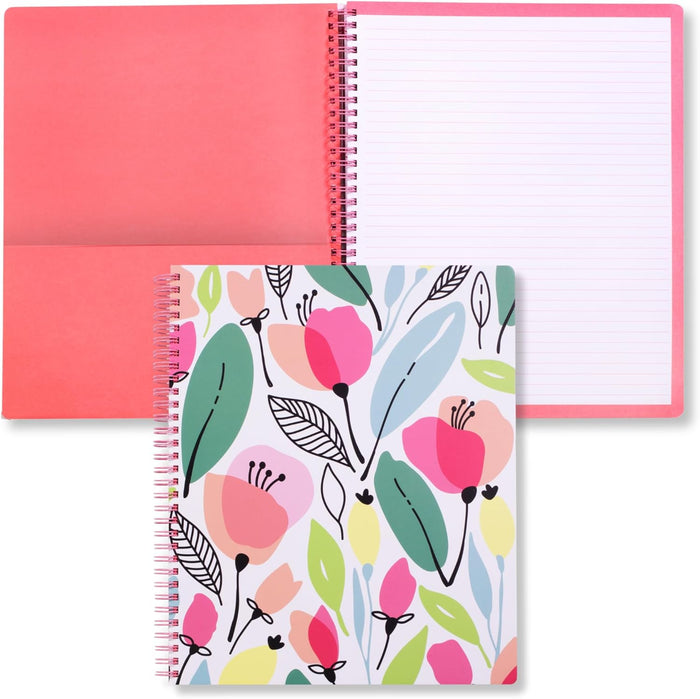 Steel Mill & Co Cute Large Spiral Notebook College Ruled, 11" x 9.5" with Durable Hardcover and 160 Lined Pages, Floral Vines