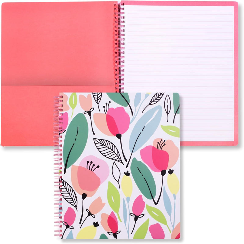 Steel Mill & Co Cute Large Spiral Notebook College Ruled, 11" x 9.5" with Durable Hardcover and 160 Lined Pages, Floral Vines