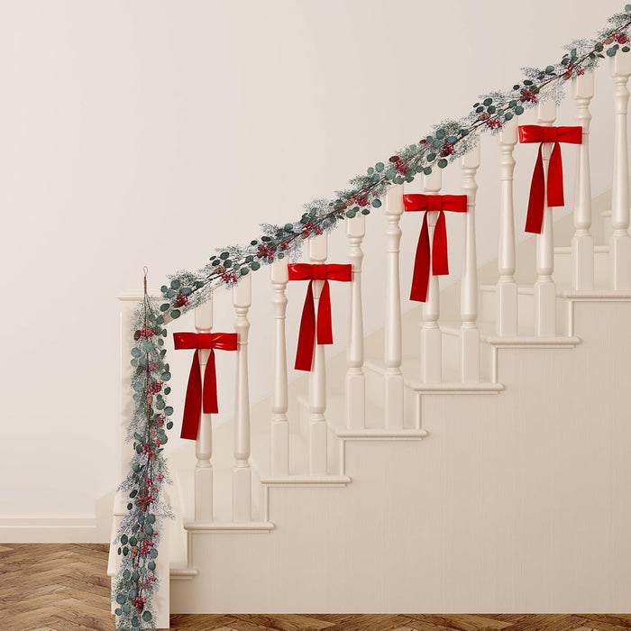 LOHASBEE Christmas Garland, 6FT Festive Christmas Garland with Green Leaves, Red Berries, and Pine Cones - Perfect for Christmas Holiday Decor Garden Gate Home Wall Window Stair Decor