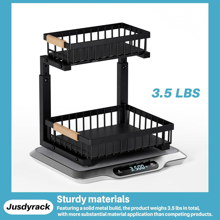 Under Sink Organizers and Storage,2 Packs 2 Tier Sliding Pull Out Cabinet Storage Shelf, Metal Drawer for Kitchen Bathroom Cabinet, Under Sink Organizer Organization Rack, Rust-Resistant Black