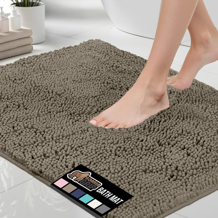 GORILLA GRIP Bath Rug Mat, Thick Soft Absorbent Chenille, Quick Dry Microfiber Mats, Rubber Backing Washable Shower Floor Rugs, Bathmat Runner, US Designed Bathroom Home Decor Accessories 24x17, Grey