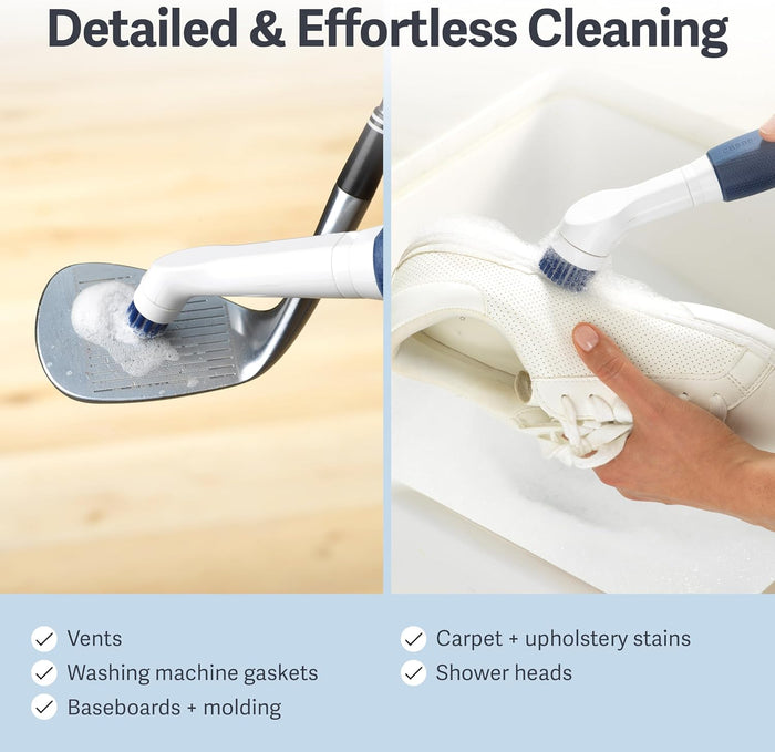 Casabella Handheld Spin Detail Scrubber, AA Battery Powered, 3 Brush Heads, White