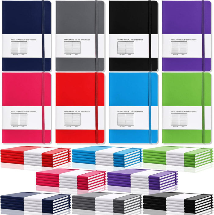 40 Pack A5 Lined Journal Notebooks Bulk 5.5 x 8.2 Inches PU Leather Hardcover Notebook 50 Sheets 70 GSM Ruled Lined Writing Journal with Pen Holder for School Business Work Writing