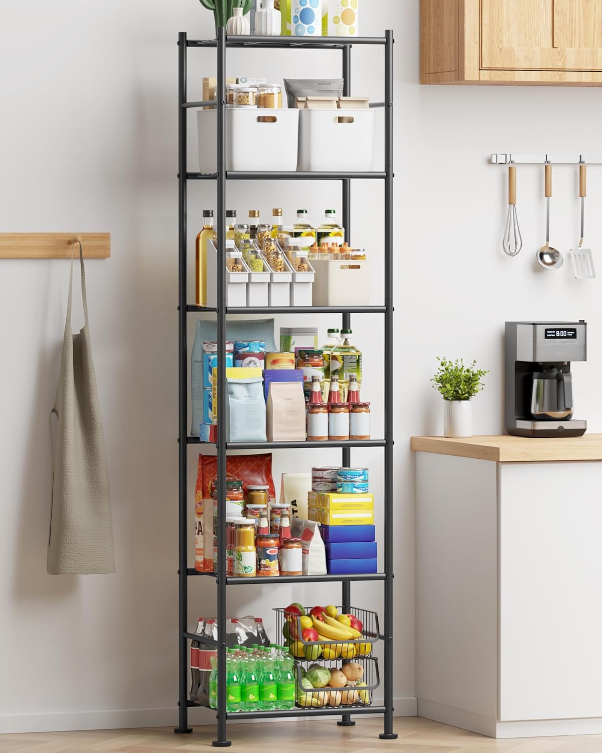 Storage Shelves - 3 Tier Shelf Organizer, Sturdy Metal Garage Shelving with Adjustable Leveling Feet, Space-Saving Shelves Organizer for Pantry, Laundry, Kitchen (18" x 12" x 30", Black)