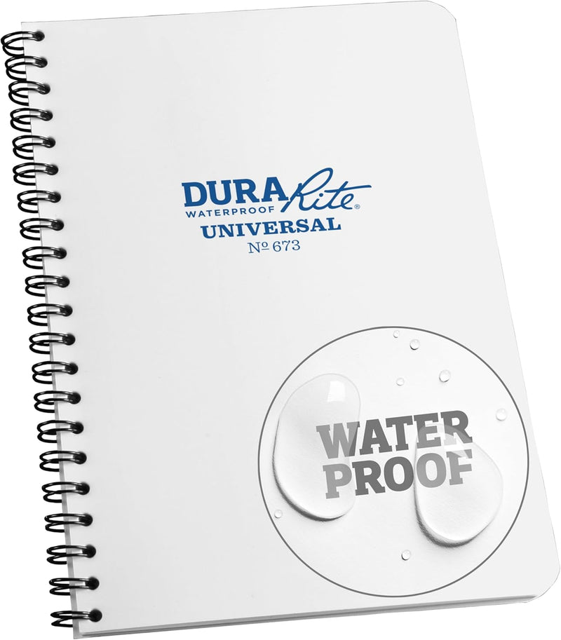 Rite in the Rain Waterproof (DURARITE) Side Spiral Notebook, 4.625" x 7", White Cover, Universal Pattern (No. 673)