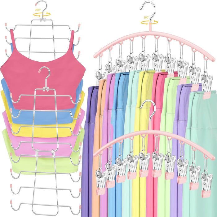 TomCare 2 Pack Tank Top Hanger and 2 Pack Leggings Organizers Space Saving Sport Bras Organizer Metal Yoga Pants Hangers with 20 Clips Hanging Closet Organizers and Storage for Hat Camisoles Shorts
