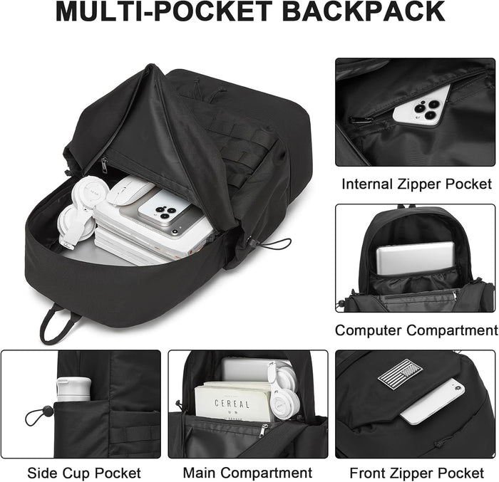 seyfocnia Gym Backpack for Men,Military Tactical Backpack Travel Bag with Shoe Compartment Lightweight Sports Gym Bag Casual Daypack-Black