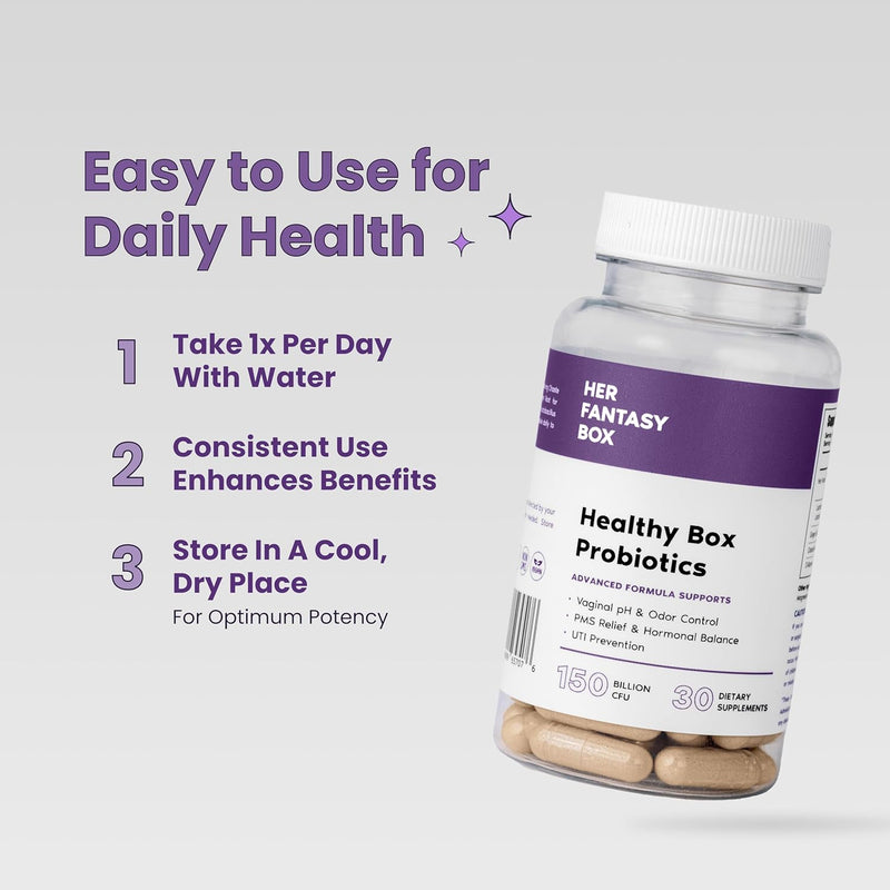 Her Fantasy Box | Healthy Box | Vaginal Probiotics for Women – Prebiotics + Advanced Lactobacillus Blend – Hormonal Balance, PMS Relief – Feminine Health Support with Cranberry & D-Mannose