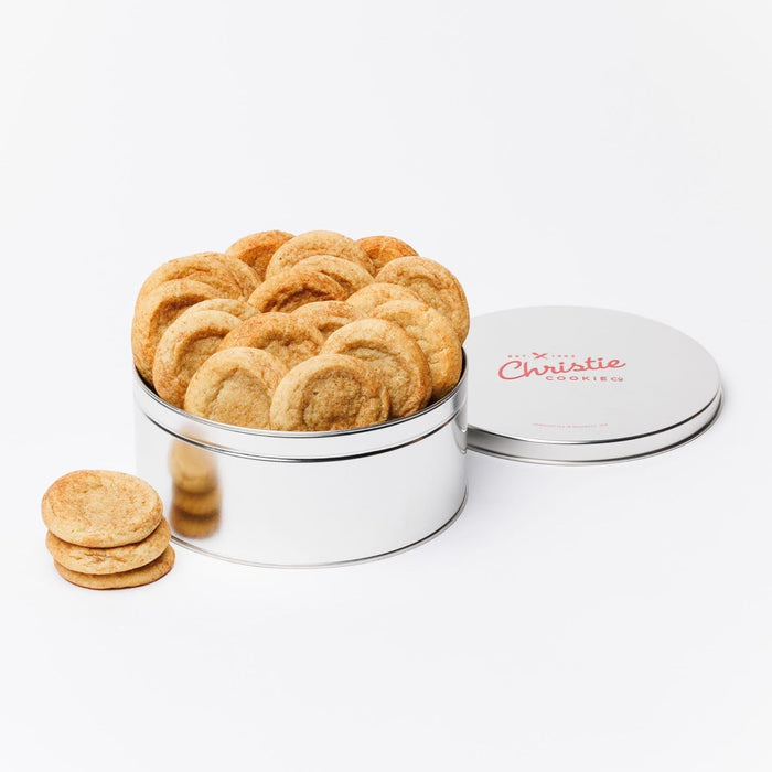 Christie Cookies, Gourmet Snickerdoodle Cookies, 18 Fresh-Baked Cookies in Silver Tin, Holiday & Corporate Tin, Birthday Idea for Men & Women