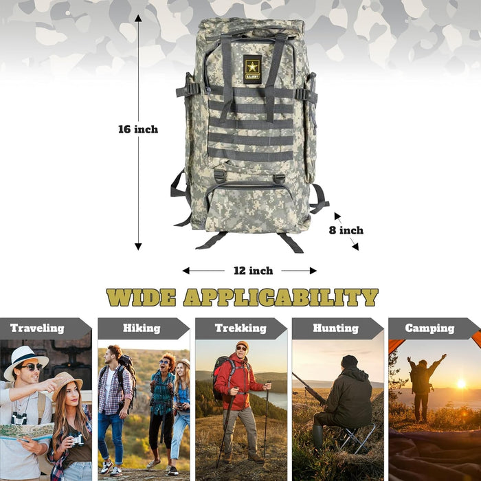 US Army 70L Large Tactical Backpack with Water Bottle Pouch - Military Backpack Molle System Breathable Back Padding - Hiking, Camping & Trekking Backpack for Men & Women (Camo)