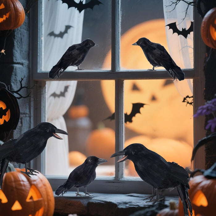 DR.DUDU Halloween Crows & Ravens Decor - Black Crow Halloween Decorations Indoor/Outdoor, Scary Fake Raven for Cemetery Fence, Haunted House, Fireplace