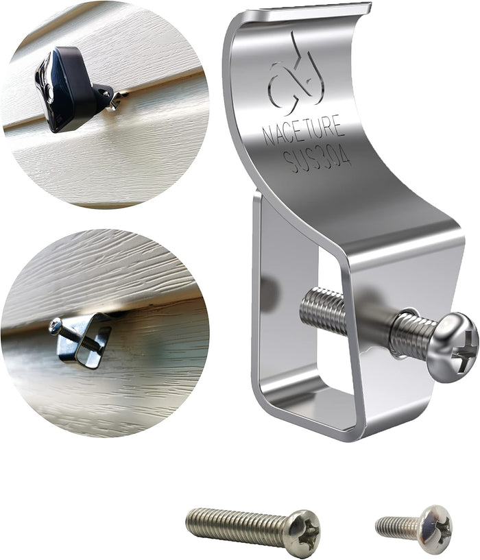 Vinyl Siding Hooks (12 Pack) - Heavy Duty No-Hole Needed Screws, Stainless Steel Hanger for Mounting Home Security Camera, Porch Decor