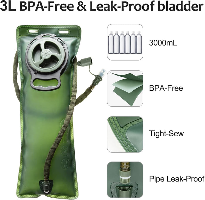 Hydration Backpack Tactical with 3l TPU Water Bladder: Hiking MOLLE Military Day Bag for Hunting for Men Women