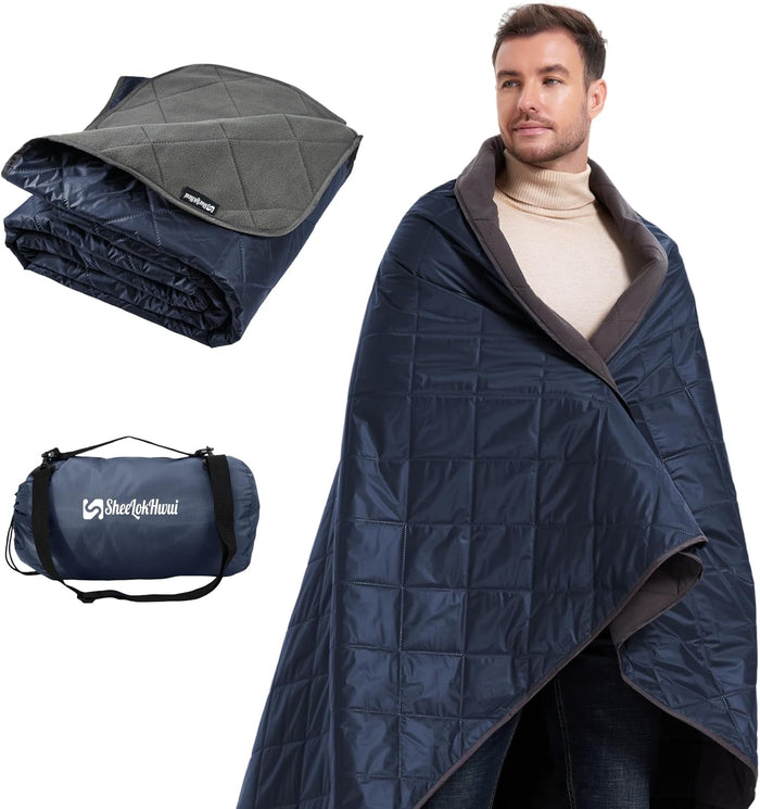 4-in-1 Large Camping Blankets - Waterproof, Windproof Fleece Outdoor Blankets for Stadium, Sports, Car, Concert - 81"x57", Portable (Dark Gray)