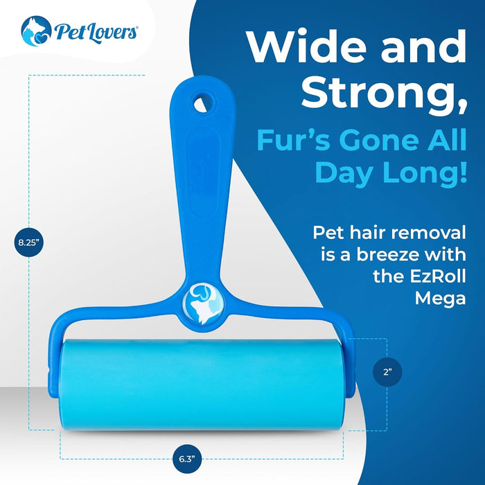 PetLovers EzRoll Reusable Lint Roller - Sticky for Life & Multi-Purpose Pet Hair, Dust, & Lint Remover for Clothing, Upholstery, & Cars - Sustainable, Washable & Efficient (Large)