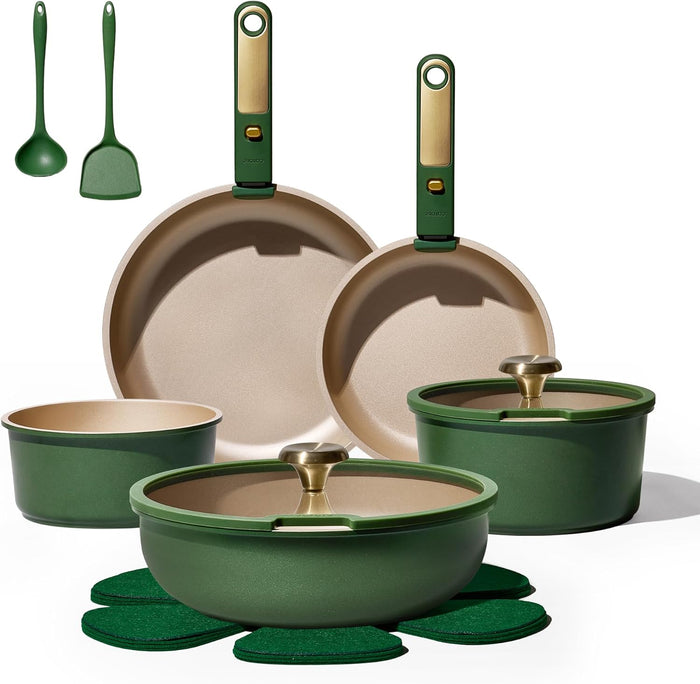 CAROTE 19pcs Pots and Pans Non Stick, Cookware Sets Detachable Handle, Induction Kitchen Pots and Pans,NonStick Cooking Set, Oven/Dishwasher/Fridge Safe, Space Saving