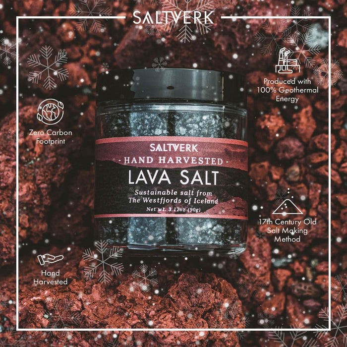 Saltverk Sea Salt -Gourmet, Icelandic, Hand Harvested and Sustainably Made - Lava 3.17 Oz