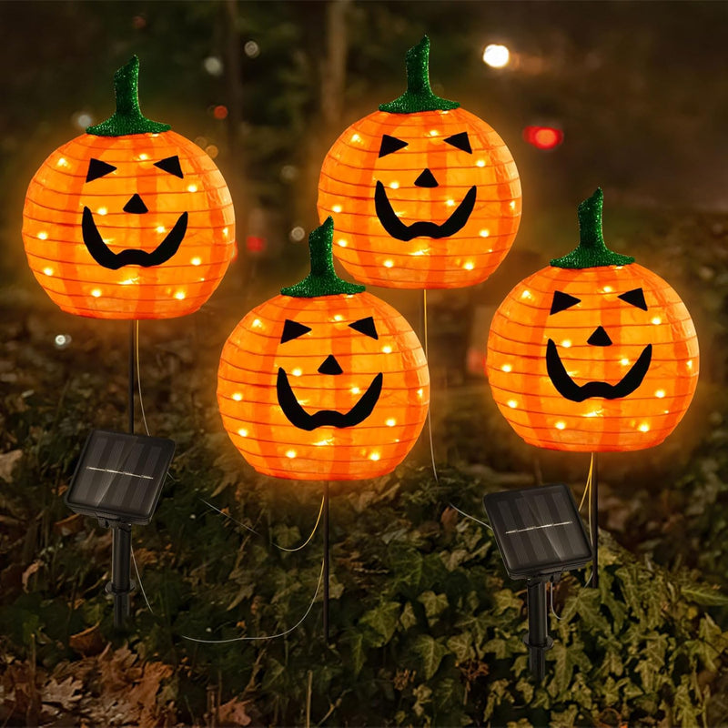 Solar Halloween Pumpkin LED Lights, Set of 2 Big Pumpkin Stake Lights 2 Modes for Outdoor Halloween Pathway Yard Garden Decoration (Warm White-Pumpkin, 2 Pack)