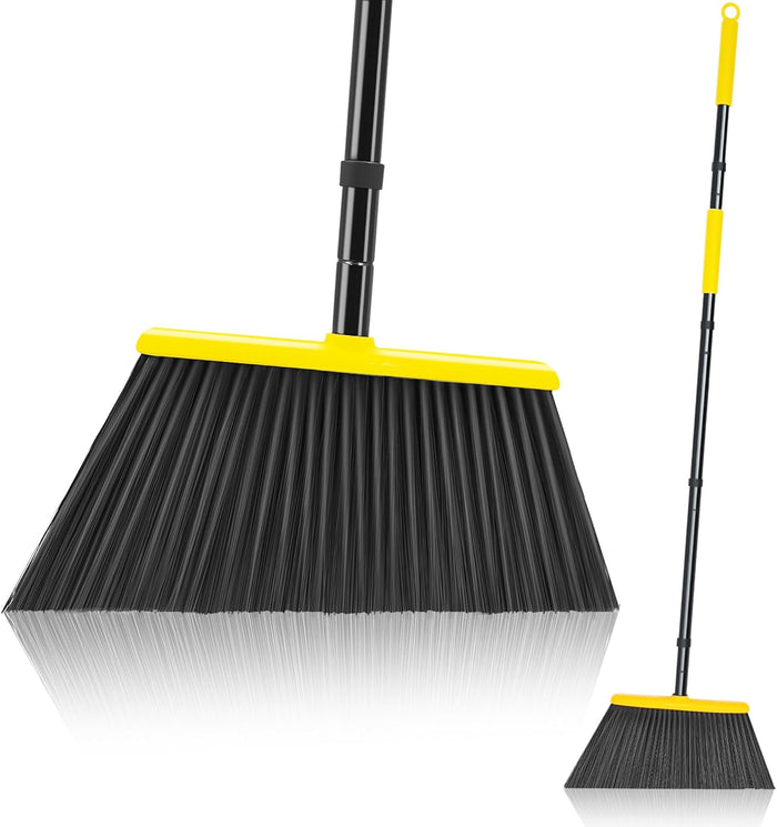 JEHONN Outdoor Broom Heavy Duty with 55 Inches Long Handle, Household Collapsible Angle Brush for Sweeping Indoor Kitchen Patio Shop Outside Garage Lobby Garden Deck Hardwood Floors