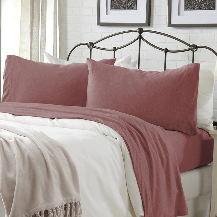 Cotton Jersey Knit California King Sheet Set - Ultra-Soft, Stretchy, Heathered Melange Light Grey Bed Sheets - Cozy, Soft T-Shirt Sheet & Pillowcase Set