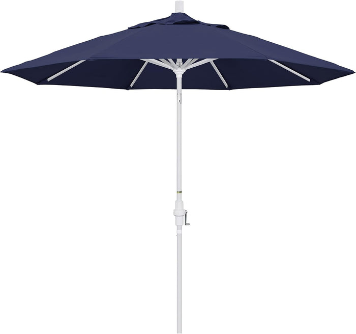 California Umbrella 9' Round Aluminum Market Umbrella, Crank Lift, Collar Tilt, White Pole, Black Olefin