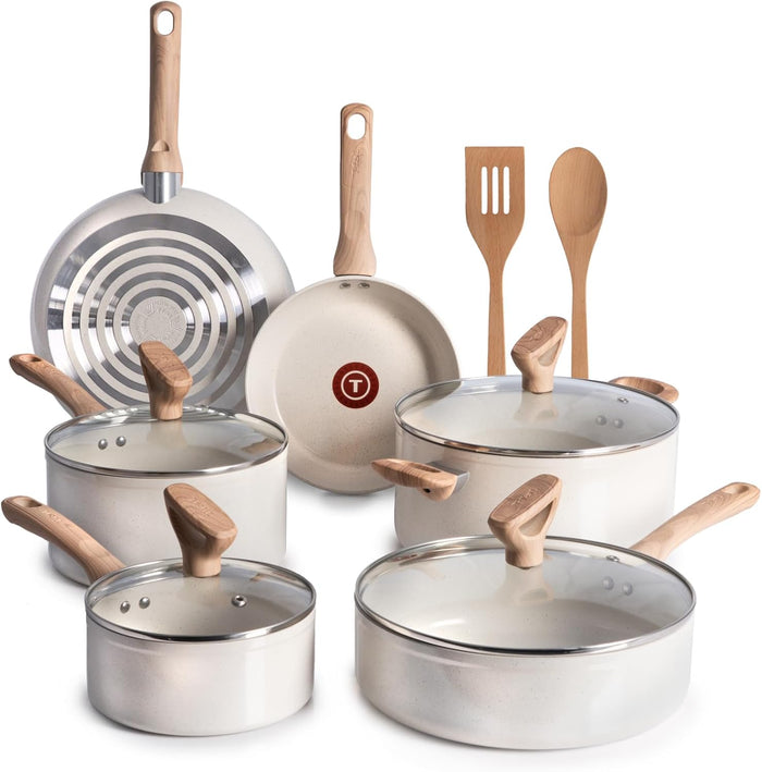 T-fal Signature Nonstick Cookware Set 12 Piece, Oven Broiler Safe 350F, Pots and Pans, Kitchen Cooking Set w/Fry Pans, Saucepans, Saute Pan, Dutch Oven, Griddle, Kitchen, Home, Dishwasher Safe, Black