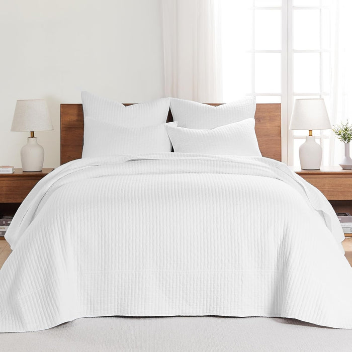 Levtex Home Cross Stitch Reversible King/Cal King Quilt Set (106x92in) with 2 Pillow Shams (36x20in) - Stitch Texture - Cocoa - Cotton King Size Quilt Bedding Set - Lightweight, Soft, Pre-Washed