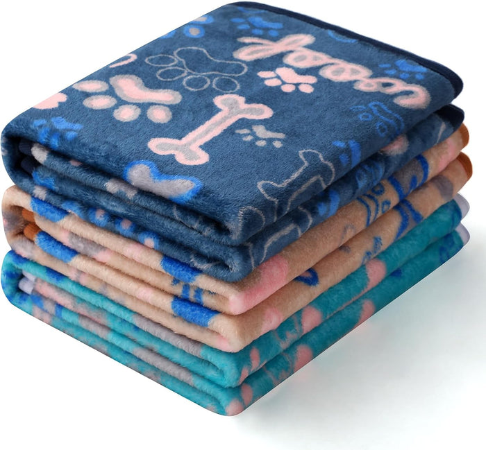 Luciphia 1 Pack 3 Blankets Fluffy Premium Fleece Pet Blanket Flannel Paw Printed Throw for Dog Cat(Small 23x16'', Grey/Brown/Blue)