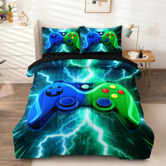 5 Pcs Full Size Bedding Set, Gaming Comforter Set for Boys Teens, Full Gamer Bedding Sets