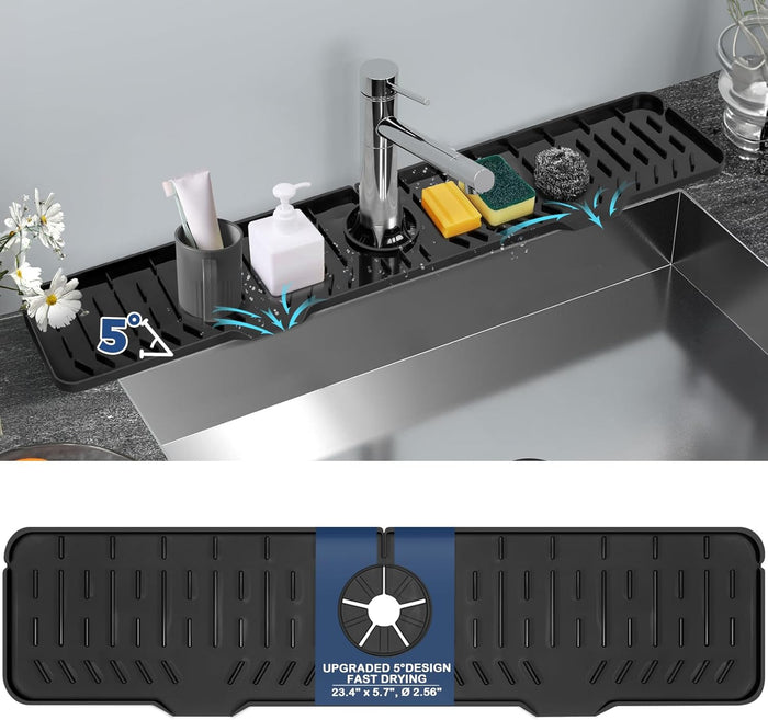 BFONS XL Silicone Faucet Handle Drip Catcher Tray, 18.1in x 5.7in x 0.79in, Black