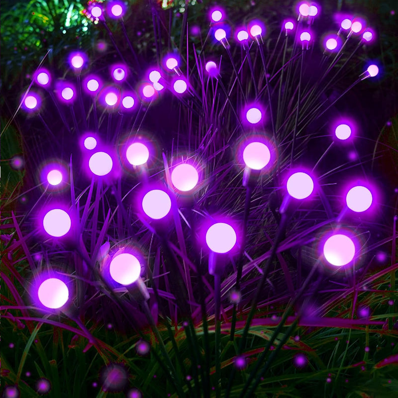 Albelt Halloween Decorations Outdoor, 6 Pack Solar Firefly Lights Outdoor, 48 LED Solar Halloween Lights, Waterproof Swaying Garden Light (Sway by Wind) for Outside Pathway Decor (Orange and Purple)