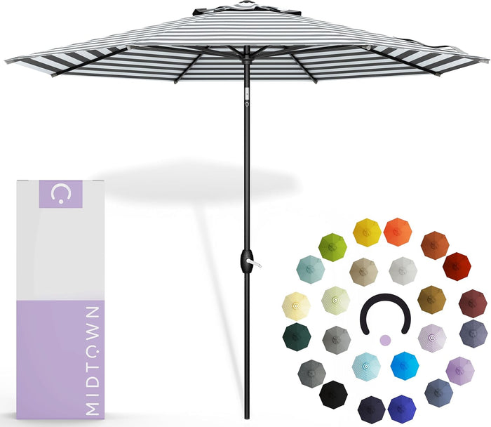 Midtown Umbrellas 10-Year-No-Fade - 9 Ft - UV Proof Ivory White Polyester Fabric - Umbrella Outdoor Patio, Auto-Tilt Aluminum Frame Patio Umbrella for Garden, Pool & Deck - Black Pole