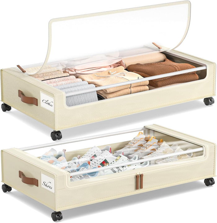 Yecaye Under Bed Storage with Wheels, 2Pack Under Bed Storage Containers, Underbed Shoe Storage Organizer, Rolling Under Bed Metal Drawers for Clothes, Blankets(30.71 x 16.93 x 6.69 in)