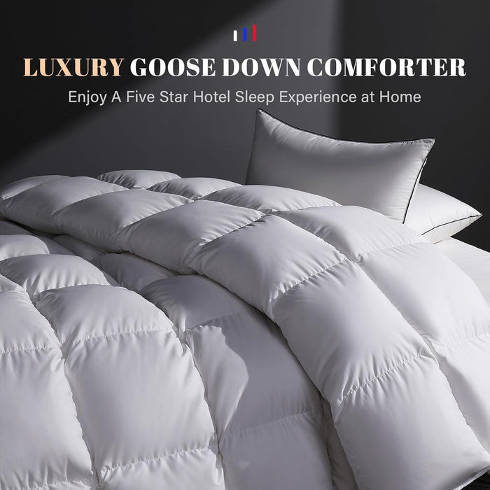Feather Down Comforter King Size Duvet Insert, All Season True Baffle-Box Noiseless Bedding Comforters, Soft Hotel Collection Bed Comforter, Medium Warmth - White, 106 X 90 in.