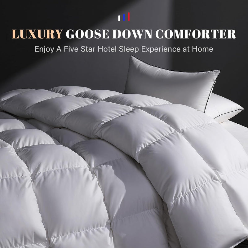 Feather Down Comforter King Size Duvet Insert, All Season True Baffle-Box Noiseless Bedding Comforters, Soft Hotel Collection Bed Comforter, Medium Warmth - White, 106 X 90 in.