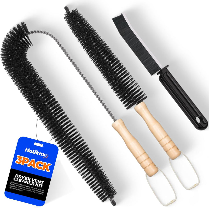 Holikme Dryer Vent Cleaner Kit 2 Pack - Household Cleaning Supplies 304 Stainless Steel Dryer Lint Brush Home Essentials for Lint Trap Dust Vacuum Brush