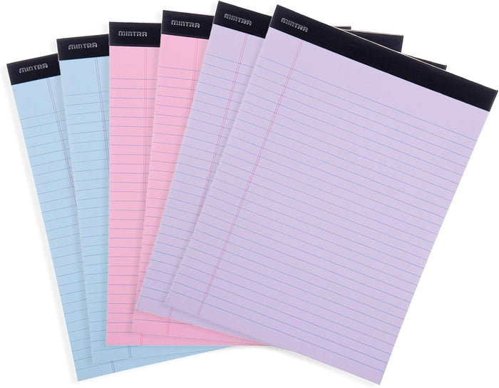 Mintra Office Legal Pads - ((BASIC PASTEL 6pk, 8.5in x 11in, NARROW RULED))