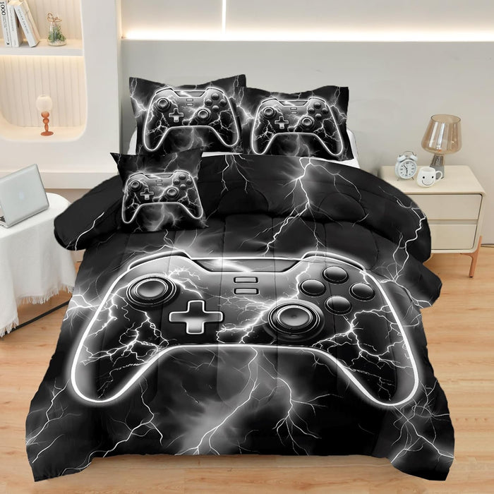 4 Pcs Full Gamer Bedding Sets for Boys, Gaming Full Comforter Set for Boys Beeding Set
