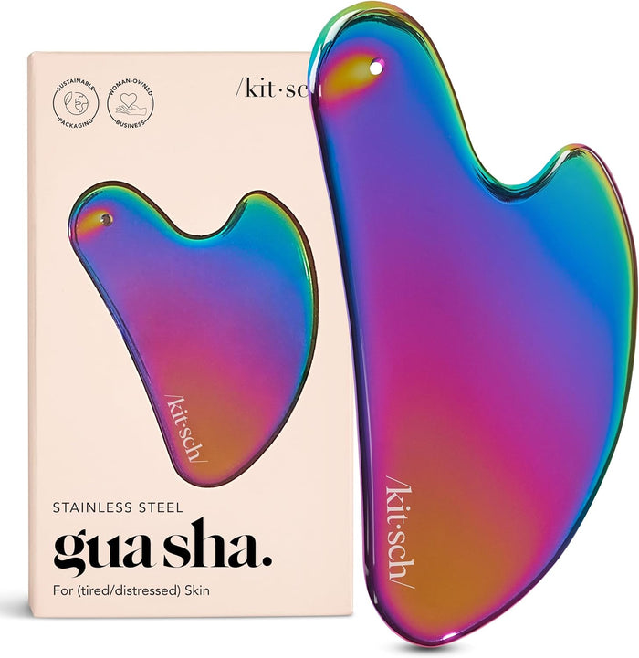 Kitsch Stainless Steel Gua Sha Facial Tools - Guasha Tool for Face, Face Sculpting Tool, Jawline Shaper, Double Chin Reducer, Body Gua Sha Tools, Lymphatic Drainage Massager, Facial Skin Care - Silver