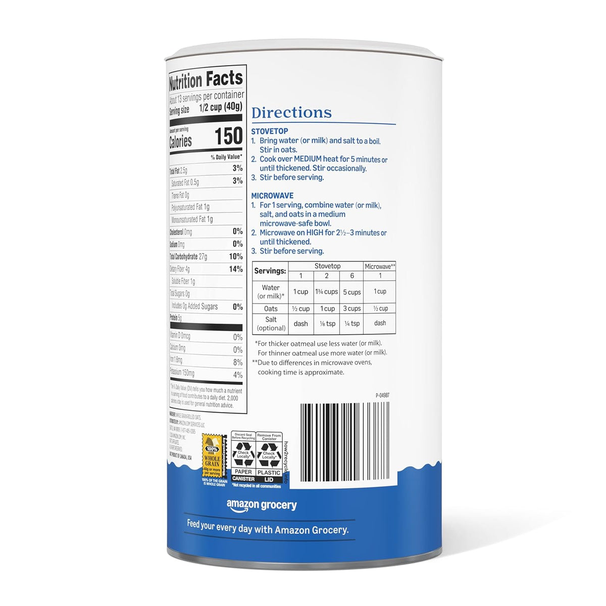 Amazon Grocery, Old Fashioned Oats, 18 Oz (Previously Happy Belly, Packaging May Vary)