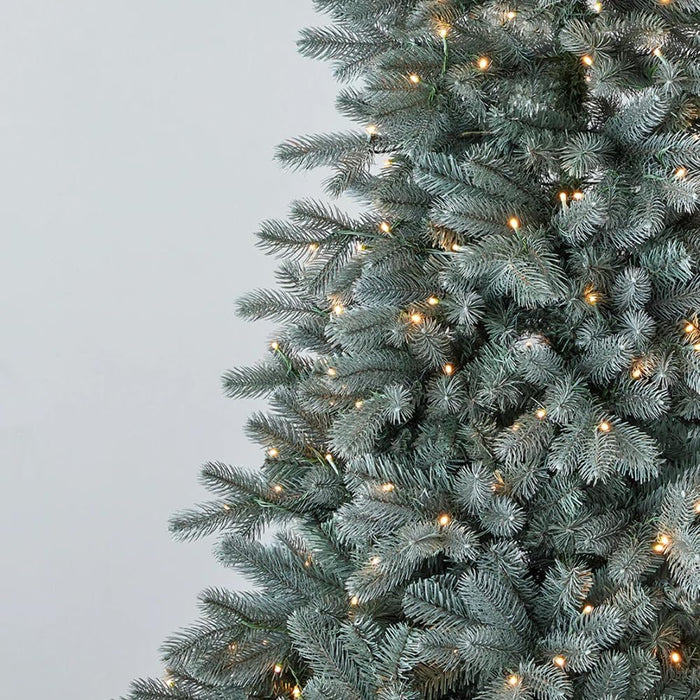 7.5FT Blue Spruce Christmas Tree by Seasonal LLC | 56" Diameter | Pre-Strung with 500 Warm White LED Lights | EZ-Connect Center Pole Light Connections | Hinged Branch Design