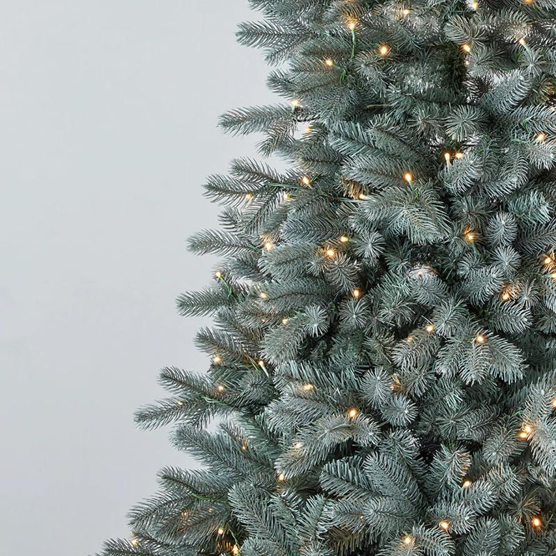 7.5FT Blue Spruce Christmas Tree by Seasonal LLC | 56" Diameter | Pre-Strung with 500 Warm White LED Lights | EZ-Connect Center Pole Light Connections | Hinged Branch Design