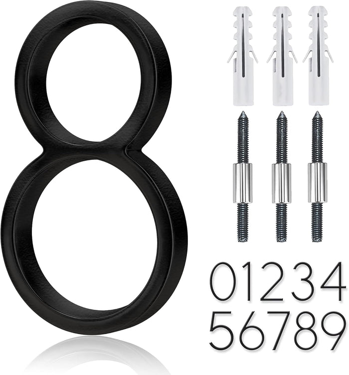 5" Stainless Steel Floating House Number, Metal Modern House Numbers, Mailbox Decor Number with Nail Kit, Coated Black, 911 Visibility Signage (6) or (9)