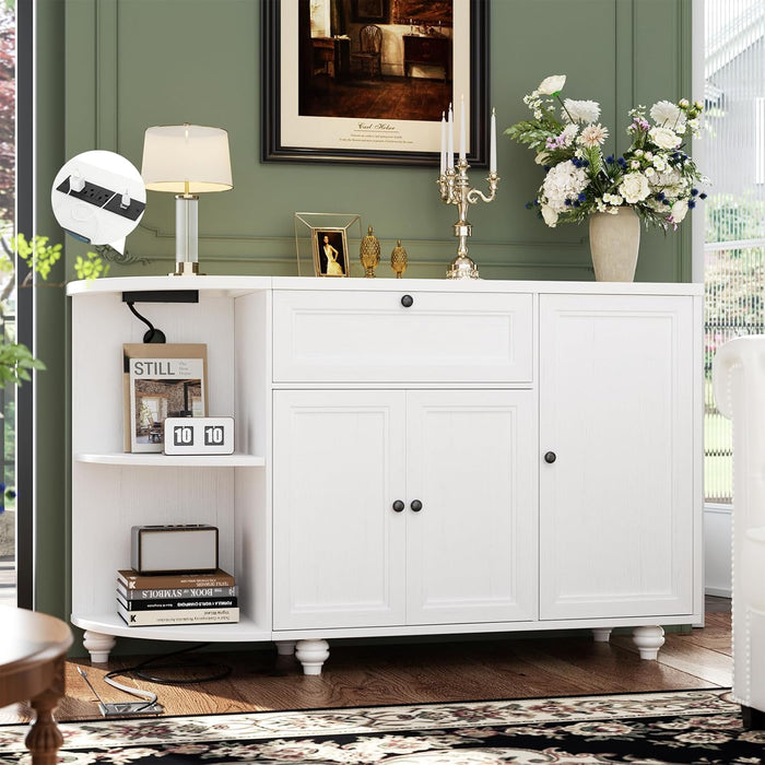Unikito 55" Coffee Bar with Power Outlet, Wine Bar Cabinet with Wine Rack, Home Coffee Bar Cabinet, Buffet Sideboard with Storage Shelf for Kitchen, Dining Room