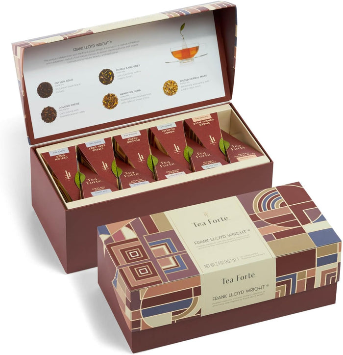 Tea Forte Tea Sampler Presentation Box, 20 Assorted Handcrafted Pyramid Tea Infuser Bags, Tea Tasting Assortment: Black, White, Green, Herbal