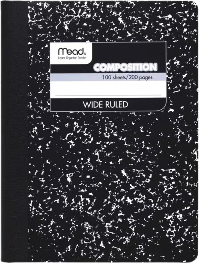 Mead Composition Notebook, 3 Pack, Wide Ruled Paper, 7-1/2" x 9-3/4", 100 Sheets per Comp Book, Black Marble (38301)