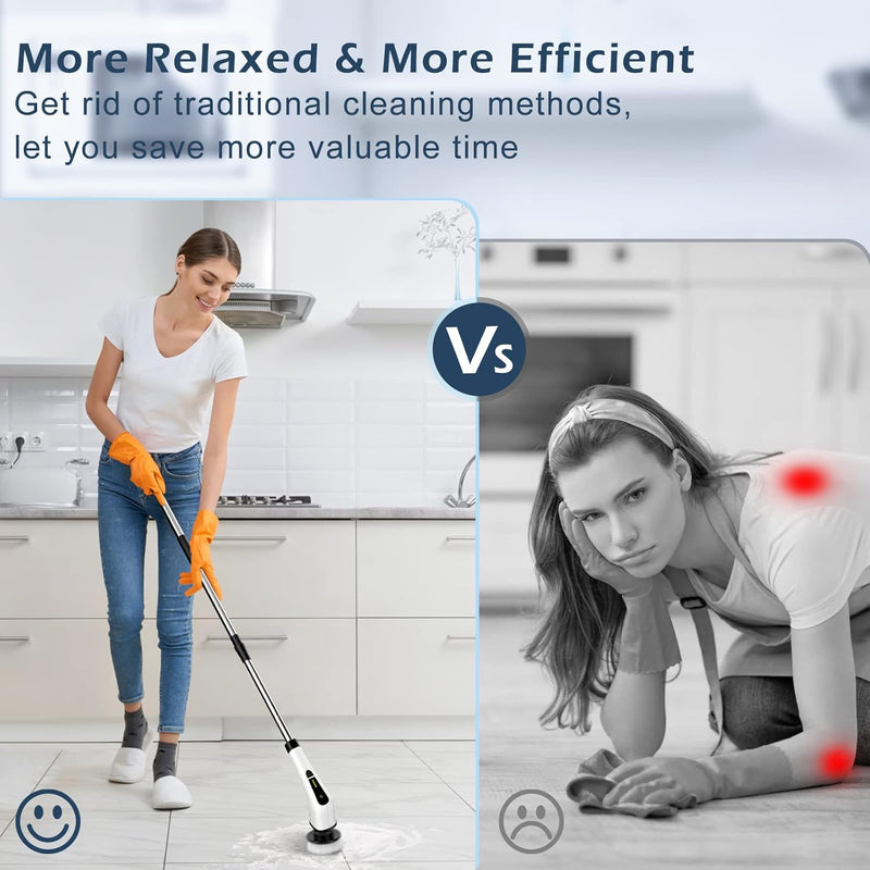 Electric Spin Scrubber, Cordless Cleaning Brush Scrubber for Home, 8 Replaceable Brush Heads-90Mins Work Time, 3 Adjustable Size, 2 Speeds for Bathroom Shower Bathtub Glass Car