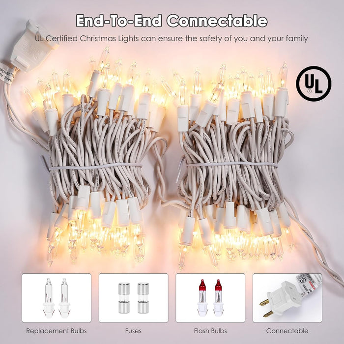 Christmas Lights 100 Count Clear White Wire UL Certified Connectable Warm White String Lights for Christmas Tree,Garland,Home,Patio, Wedding,Party,Festival Decor